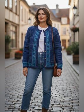 Vintage Pendleton Blue and Silver Wool Cardigan